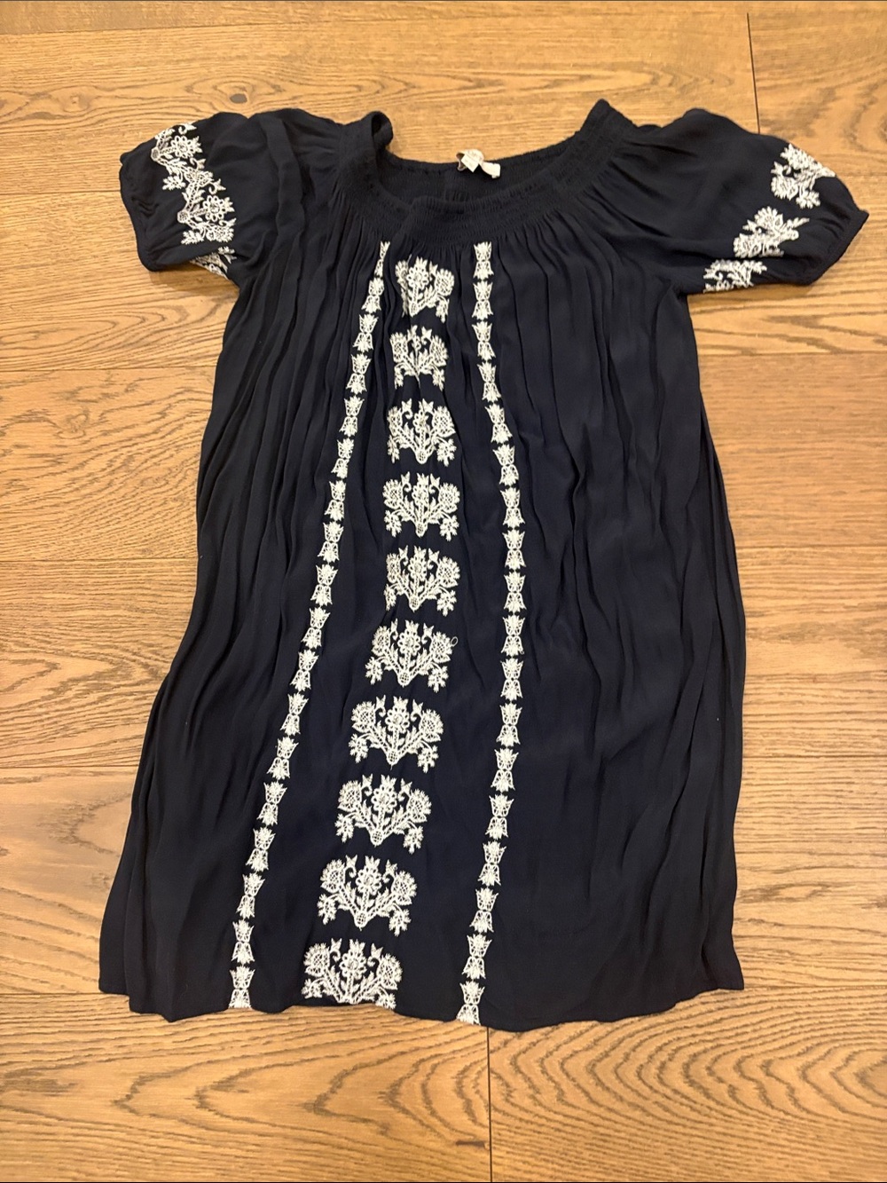 LOFT Navy Blue Mini Dress with White Embroidered Panels